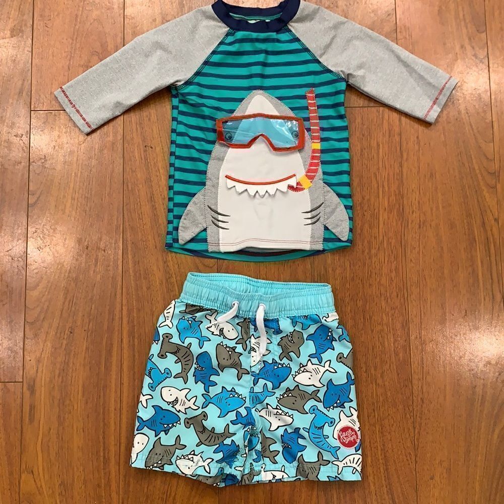 Shark Rashguard & Swim Trunks 12-24 Months